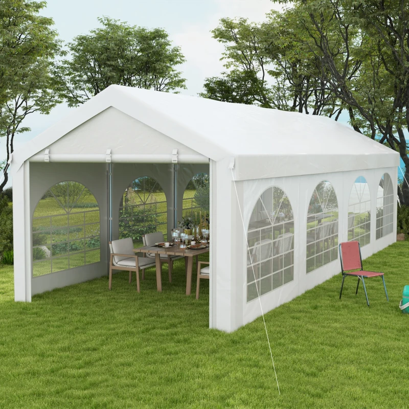 Outsunny Tente de reception, tonnelle, barnum 8 x 3 m avec 8 grandes fenêtres 2 portes 24m²