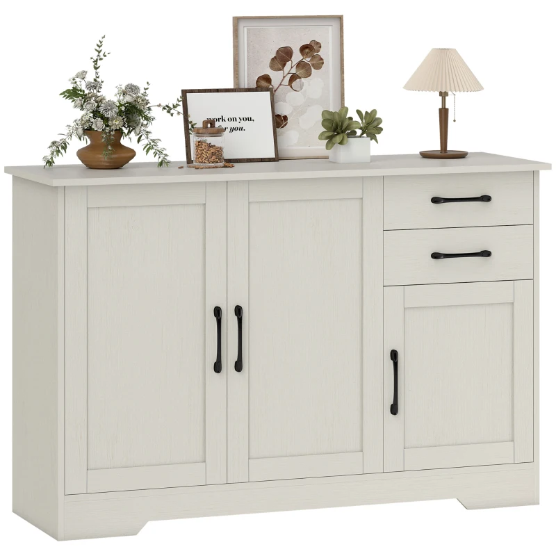 HOMCOM Aparador com 3 Portas Moderno para Sala de Estar com 2 Gavetas Prateleira Ajustável 120x38x79 cm Branco com Efeito Madeira