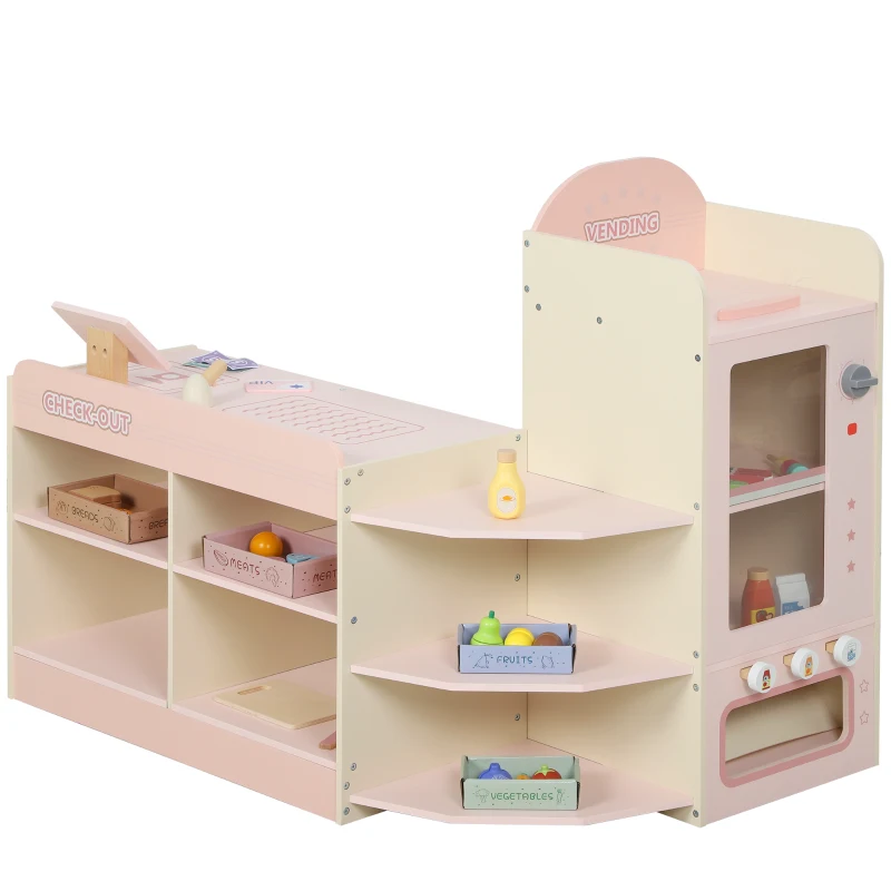 AIYAPLAY Supermarché pour enfant, marchande en bois, caisse enregistreuse, distributeur et accessoires, 90,7x60x73,8cm, vert(m-12)