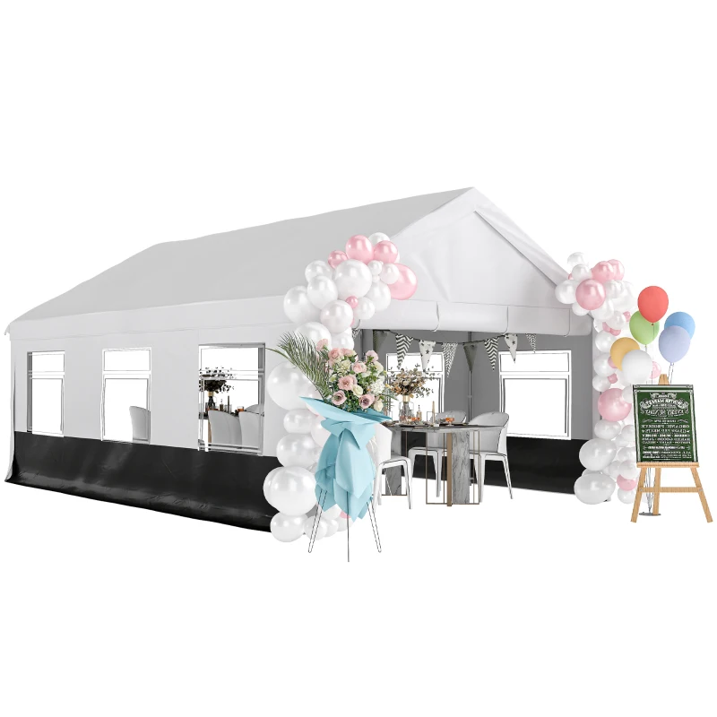 Outsunny Tenda para Festas 4x6 m, Tenda de Jardim com Paredes Removíveis, 2 Portas e Janelas UPF30+ para Casamentos, Cinzento e Branco