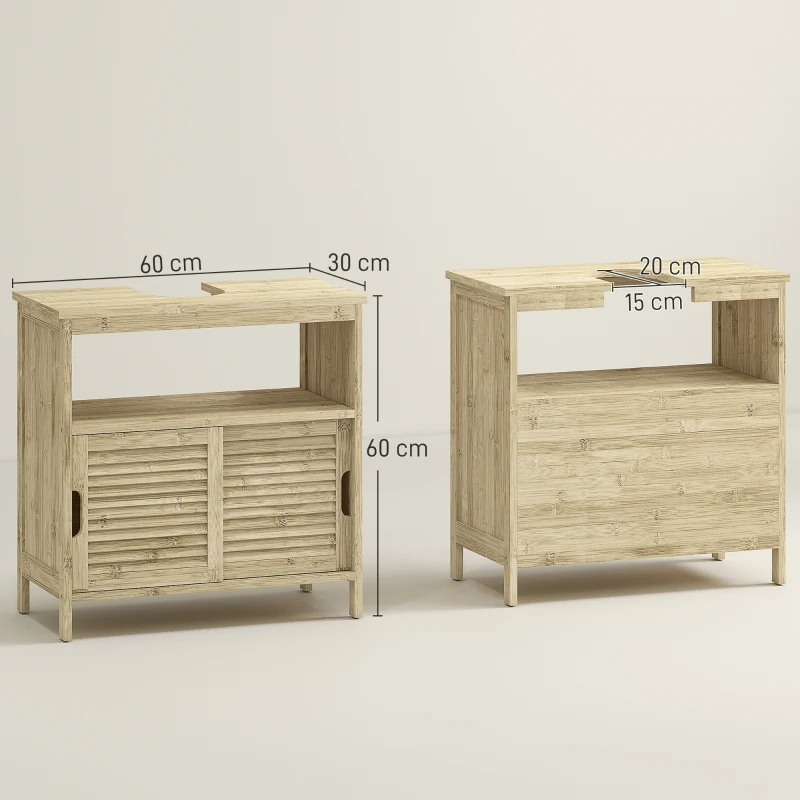 HOMCOM Móvel para Lavatório Pousar em Bambu com Portas Deslizantes de Ripas Compartimento Aberto 60x30x60 cm Madeira