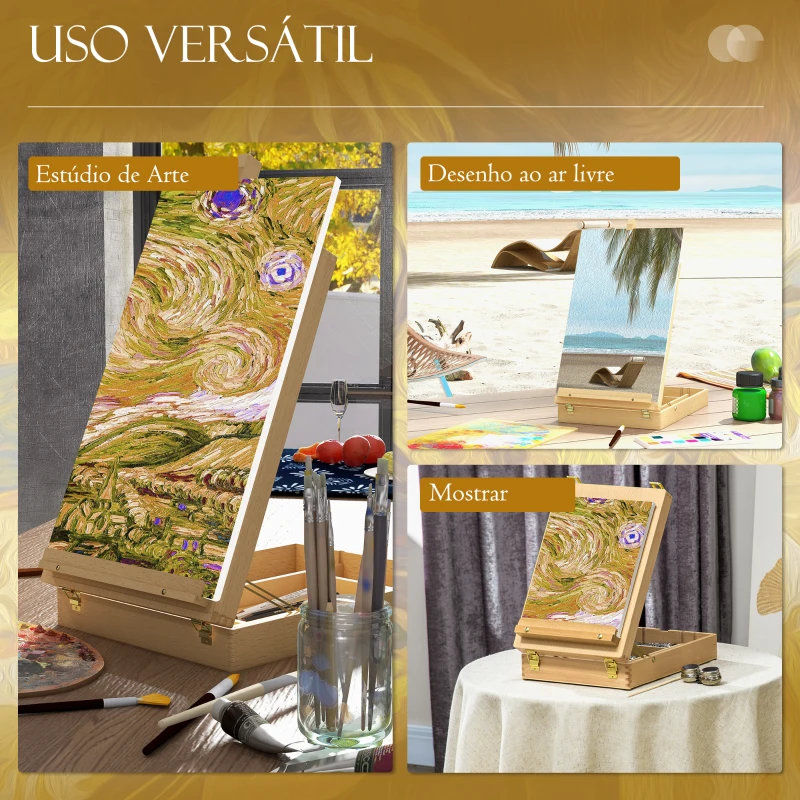 Vinsetto Cavalete de Mesa Ajustável em Madeira de Faia com 5 Compartimentos Prancha de Desenho e Esboços Dobrável 27x41,5x42,5-74,5 cm Madeira