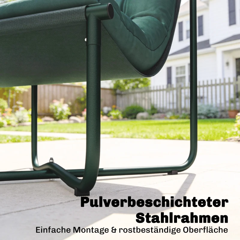 Outsunny Gartenstuhl Gartensessel mit Kissen Atmungsaktiver Sling-Sitz Stahlrahmen für Garten Terrasse 76 x 92 x 76 cm Dunkelgrün