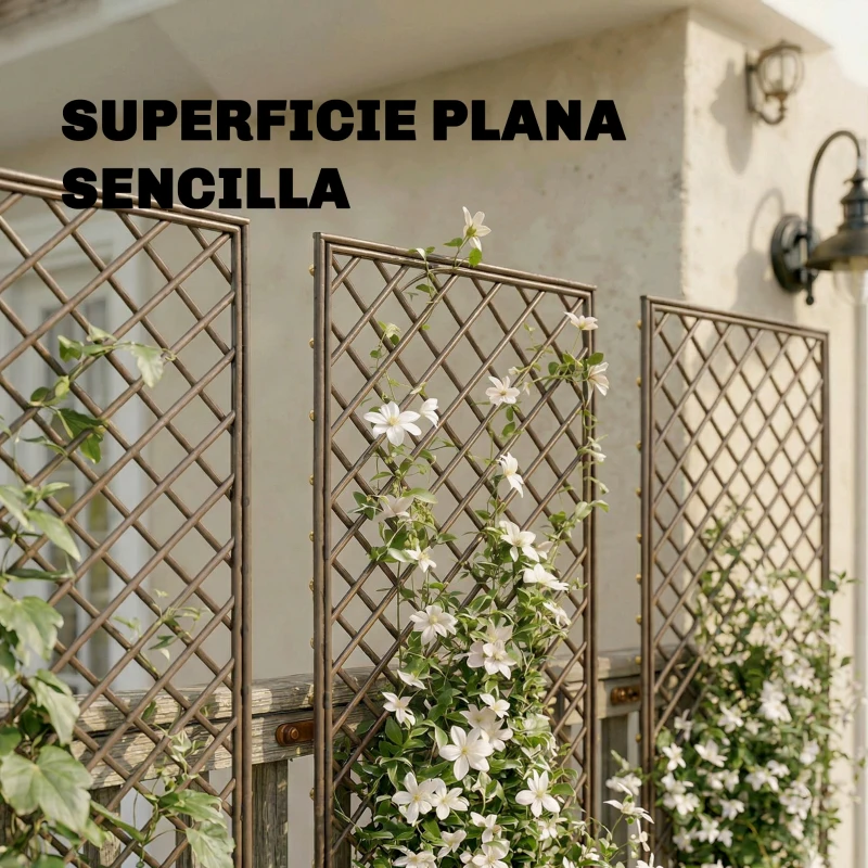 Outsunny Juego de 3 Enrejados de Jardín de Mimbre Soportes para Plantas Trepadoras con Parte Superior Plana 43x112 cm Natural