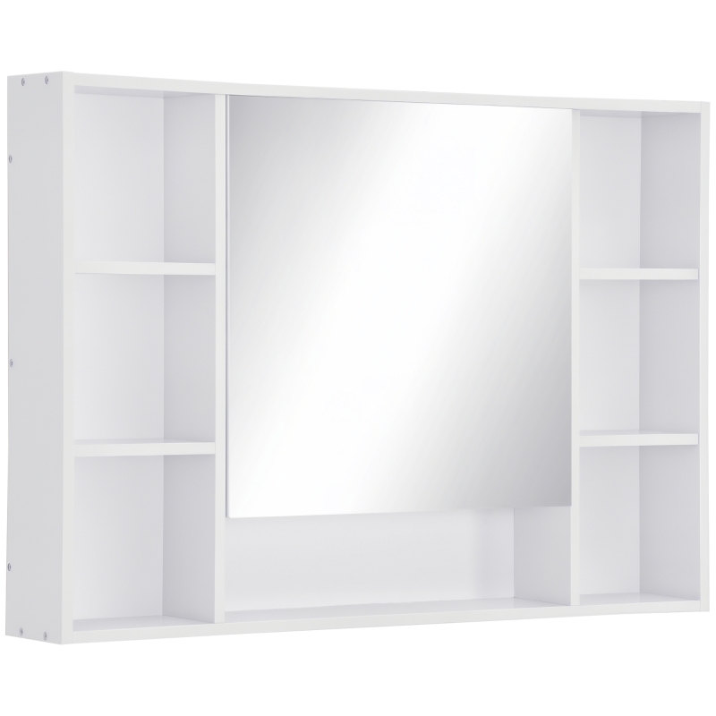kleankin Armoire murale salle de bain avec miroir, meuble salle de bain, 7 étagères ouvertes et placard,100 x 15 x 70 cm, blanc
