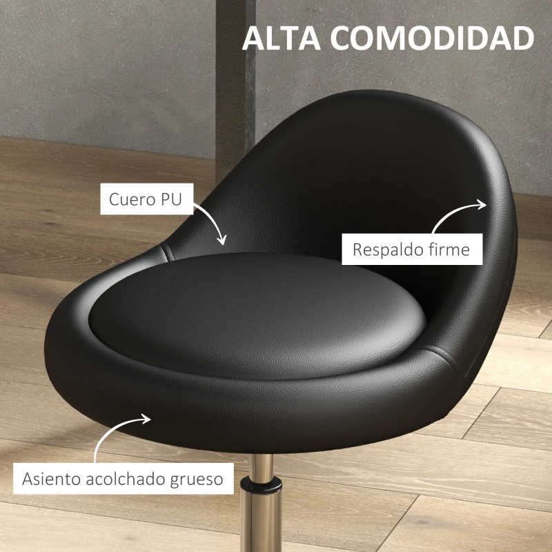 HOMCOM Taburete con Ruedas Taburete Giratoria con Altura Ajustable Taburete Cosmética Dentista Peluqueria Ø50x63-83 cm Negro