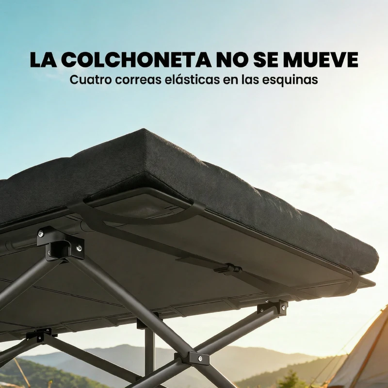 Outsunny Cama Plegable Camping con Colchón Extraíble de Tela Oxford 600D con Reposacabezas y Bolsa Carga 200 kg Negro