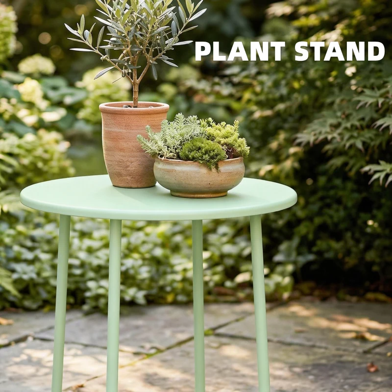 Outsunny 48 cm Round Garden Side Table, Small Metal Outdoor Garden Table with Rolled Edge, Green