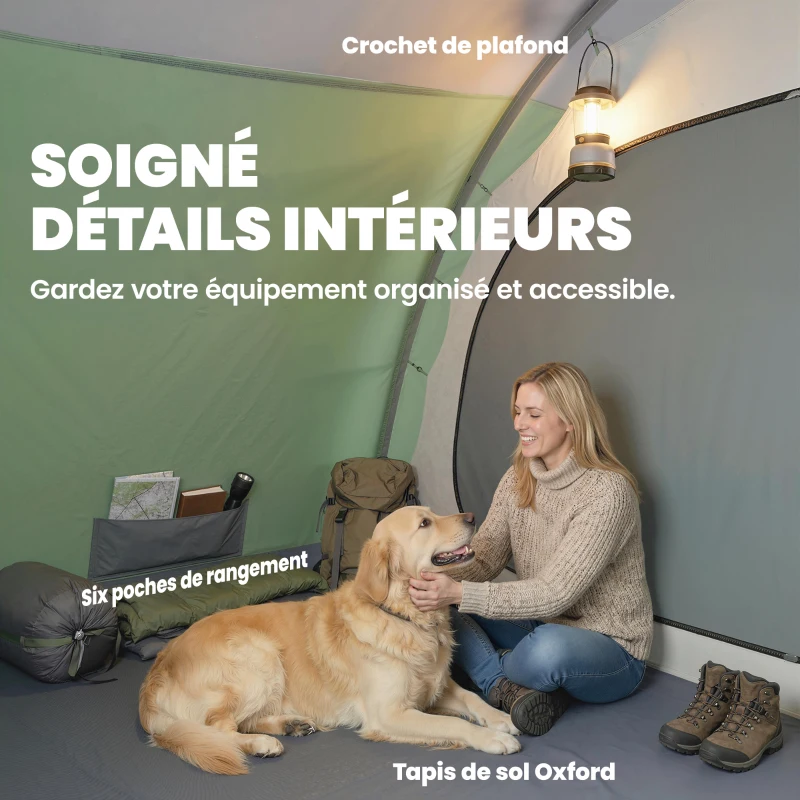 Outsunny Tente de camping pour 4 personnes, tente tunnel familiale légère ventilée étanche 3 000 mm montage facile, vert