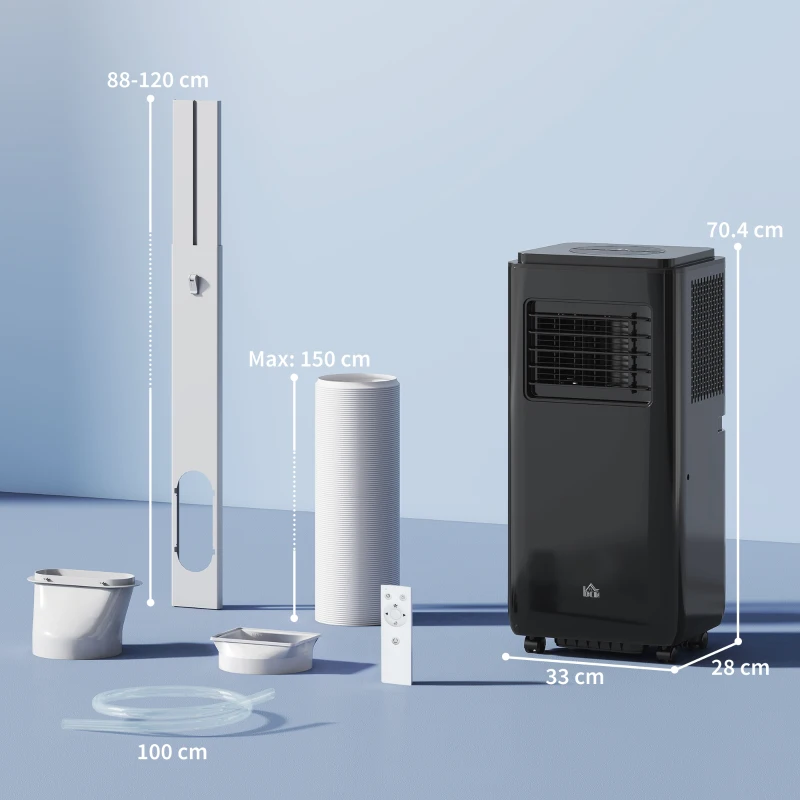 HOMCOM Aer condiționat portabil de 950W cu 5 moduri și 3 viteze, din plastic ABS și oțel, 33x28x70,4 cm, negru