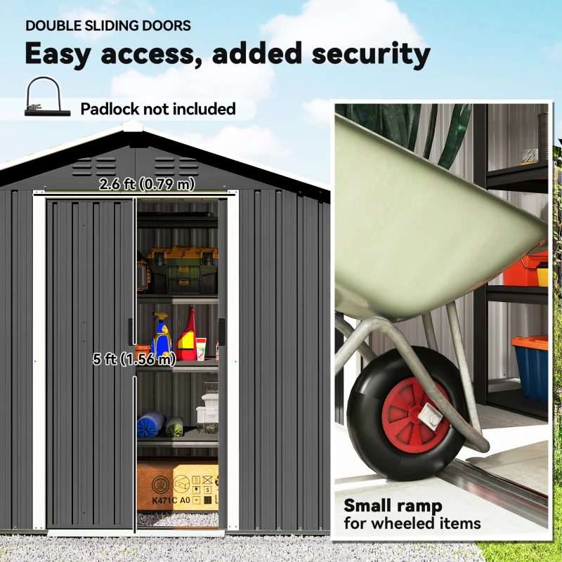 Outsunny 6.5 x 3.5ft Metal Garden Storage Shed - Dark Grey