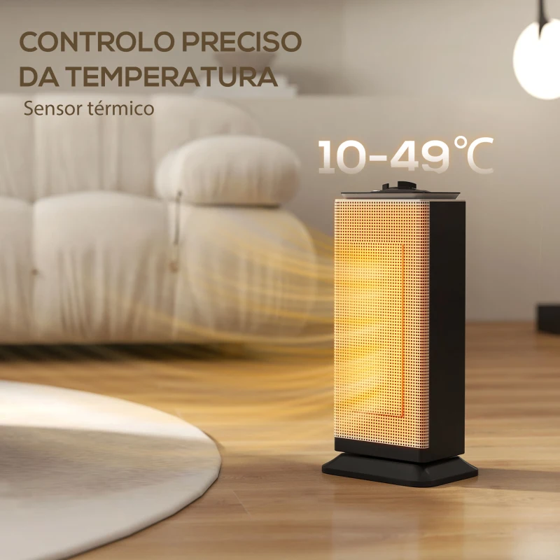 HOMCOM Aquecedor Elétrico Cerâmico 2000W PTC com 3 Modos Termostato Ajustável Oscilação de 55° para 15 m² 18x14x40,5 cm Preto