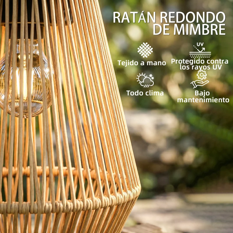 Outsunny Set de 2 Farolas Solares Exterior Linternas Jardín de Ratán Colgantes con Encendido y Apagado Automático IP44 Marrón