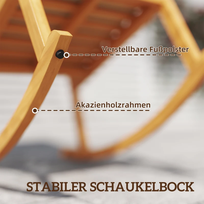 Outsunny Schaukelstuhl aus Akazienholz Schaukelsessel mit hoher Rückenlehne Kissen bis 160 kg 60 x 89 x 107 cm Beige