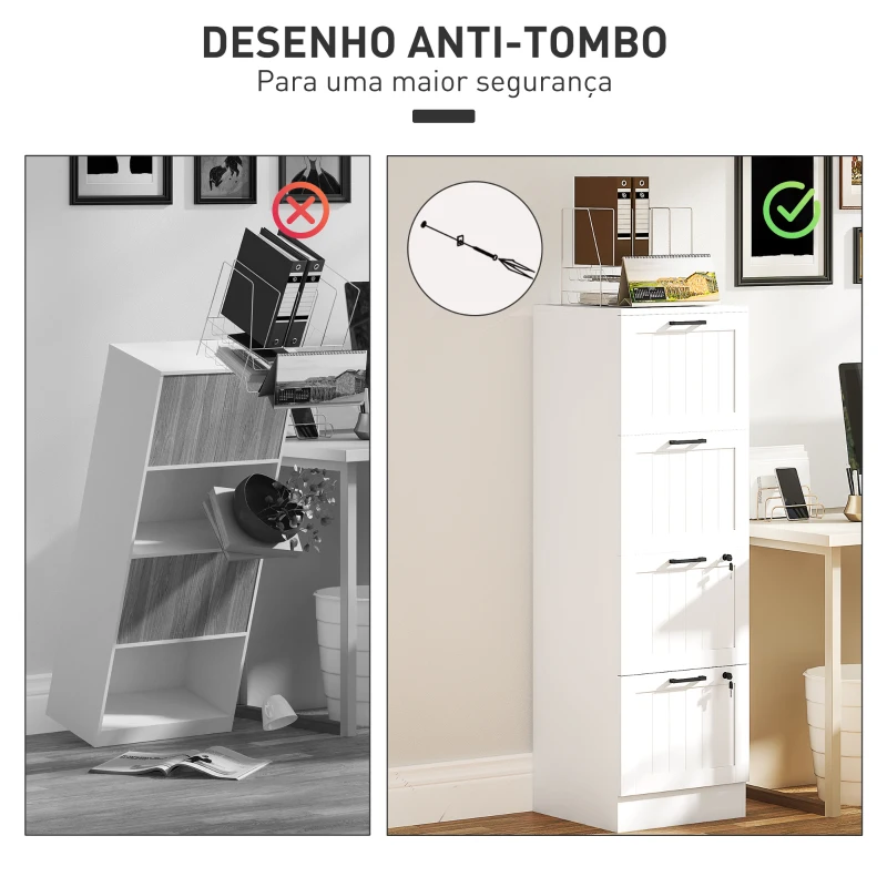 HOMCOM Bloco de Gavetas para Escritório com 2 Gavetas para Escritório com Fechaduras Gavetas Suspensas para A440x40x131 cm Branco