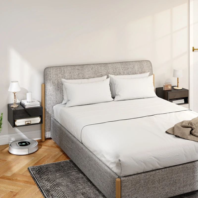 HOMCOM Conjunto de 2 Mesas de Cabeceira Suspensas com Gaveta Prateleira Aberta para Quarto 37x32x21 cm Preto Brilhante