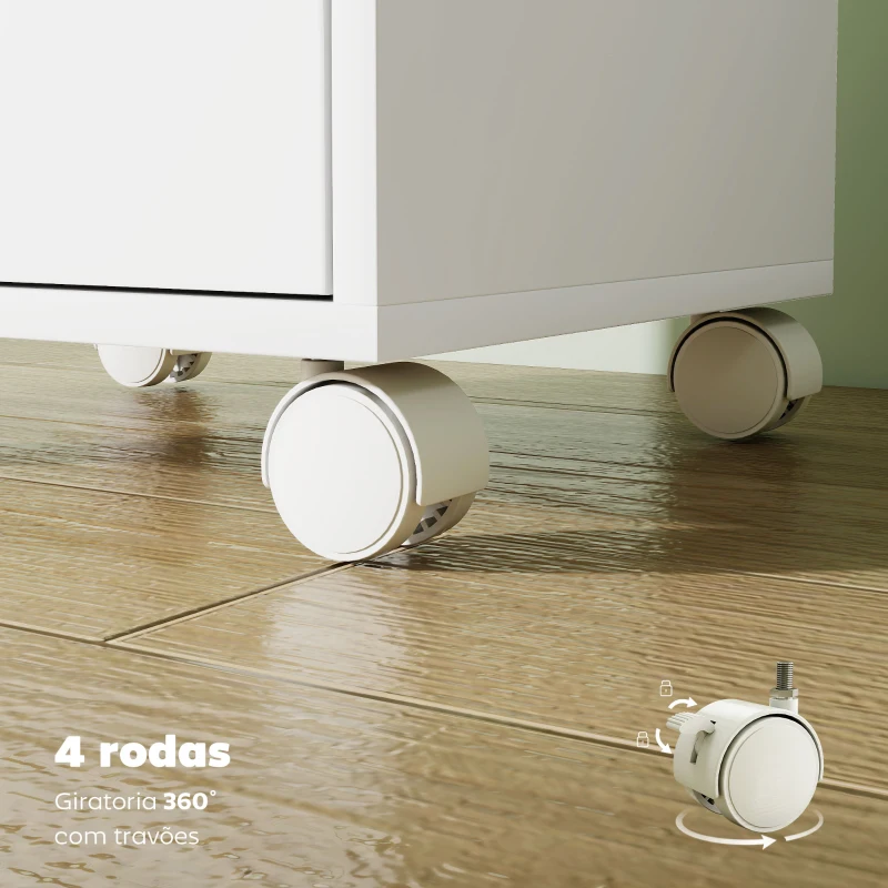 HOMCOM Bloco de Gavetas Móvel Arquivador com 6 Gavetas Suporte para Impressora com Rodas 40x35x63 cm Branco