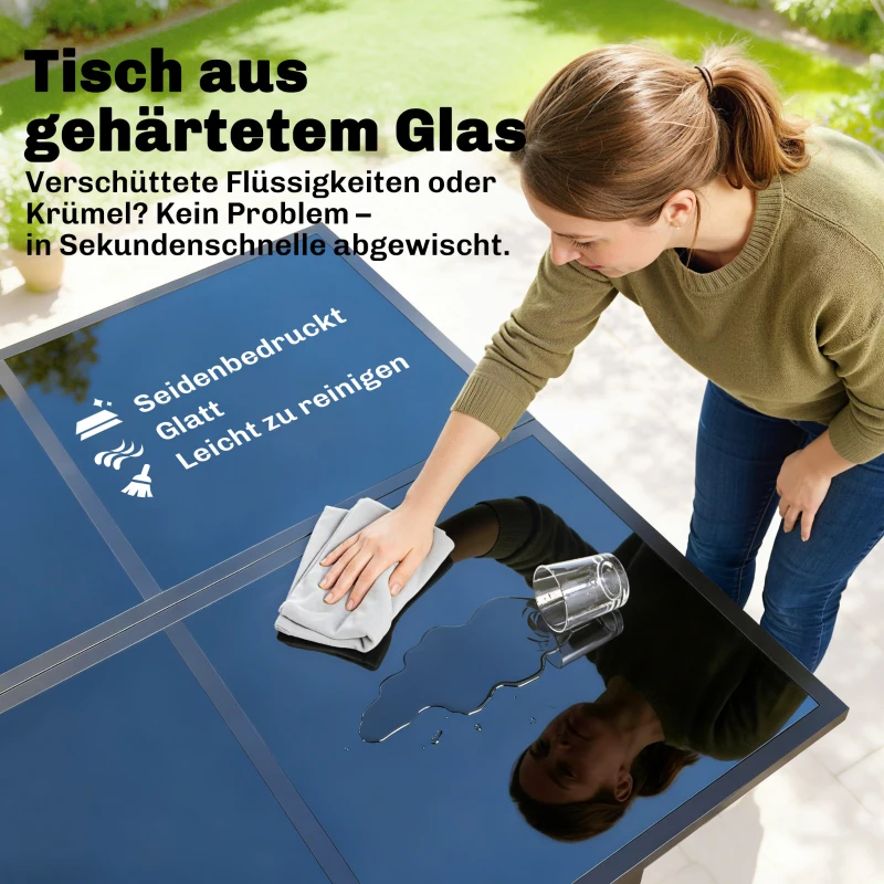 Outsunny Tuinmeubelset 5-delige eethoek met glazen tafel en 4 ademende inklapbare stoelen met touwweefsel