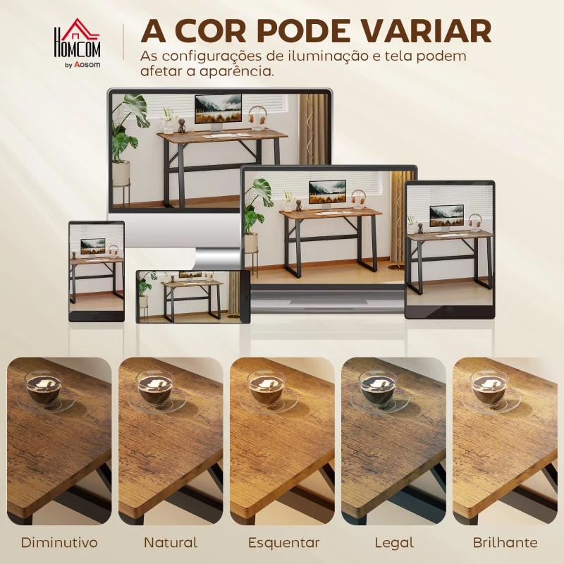 HOMCOM Secretária Estilo Industrial 120x60x76 cm Mesa de Computador com Estrutura de Aço Fácil de Montar Castanho Rústico