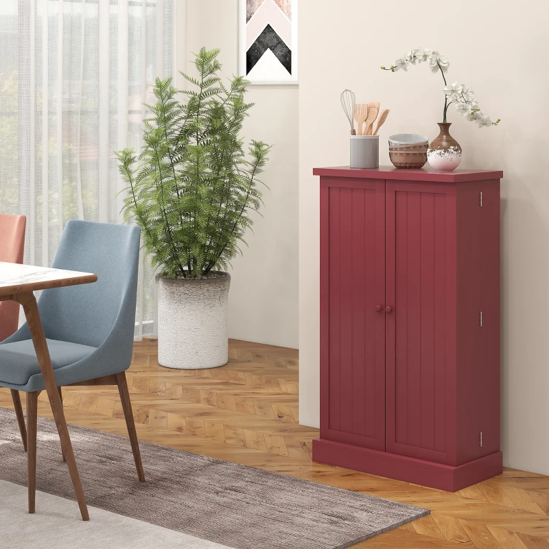 HOMCOM Armoire meuble de cuisine garde-manger 2 portes avec 5 étagères et 12 porte-épices - 60 x 30 x 104 cm - rouge