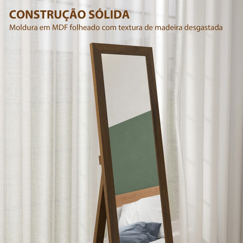 HOMCOM Espelho de Pé 37x155 cm Espelho de Corpo Inteiro Espelho de Parede Retangular com Estrutura de Madeira Cor Nogueira