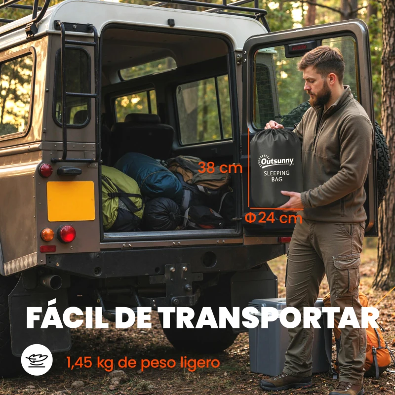 Outsunny Saco de Dormir Adulto Ligero y Compacto para 3 Estaciones Impermeable Portátil Tamaño Pequeño para Acampar Negro