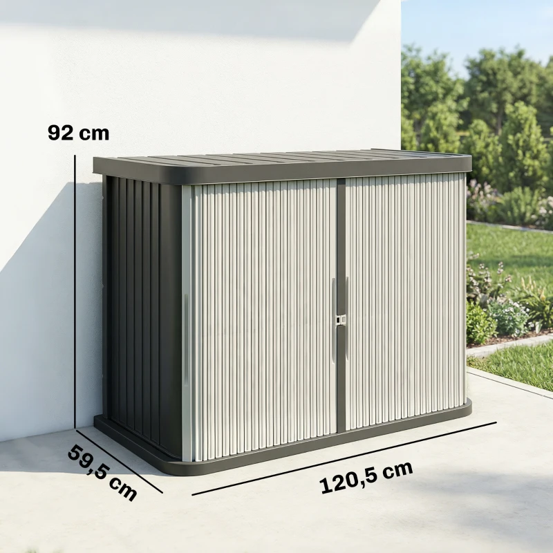 Outsunny Coffre de Rangement Extérieur 480 L, 2 Niveaux avec Portes Coulissantes Résistant aux UV, 120,5x59,5x92cm, Marron Clair