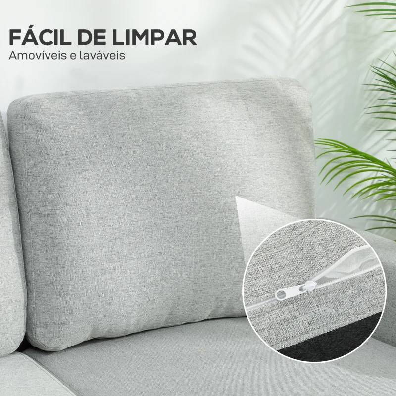 HOMCOM Sofá-Cama Chaise Longue de 3 Lugares Chaise Longue Reversível Ambos Lados com Armazenamento com Capas Removíveis 197x129x85 cm Cinza