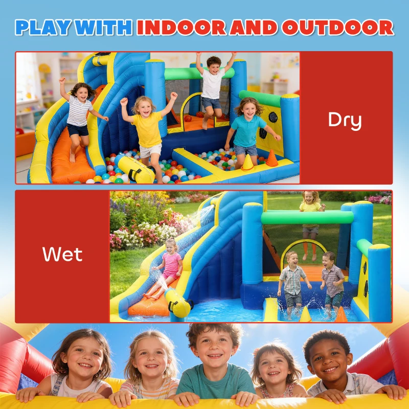 AIYAPLAY 8 in 1 Bouncy Castle for Kids, Inflatable Bounce House with Slide, Pool (Ball Pit), Water Cannon for Indoor Outdoor