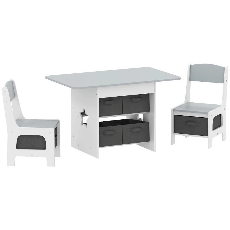 AIYAPLAY Ensemble table et 2 chaises enfant avec 6 tiroirs amovibles, pour fille garçon 3-8 ans, gris