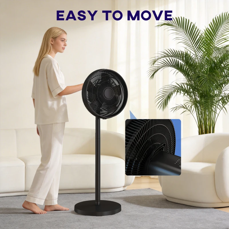 HOMCOM 40 cm Standing Fan, Cooling Floor Fan with 80° Oscillating, Adjustable Tilt and Height, 4 Speed, Remote Control, Black