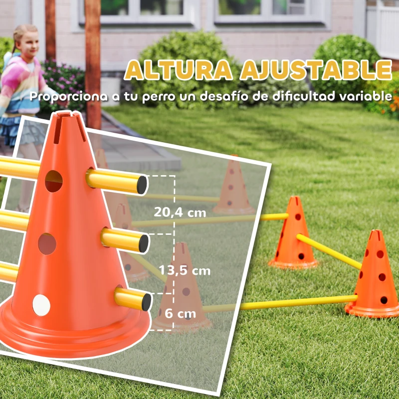 PawHut Juego de Agilidad para Perros Vallas de Obstáculos de Entrenamiento de Coordinación 8 Conos 8 Barras Bolsa