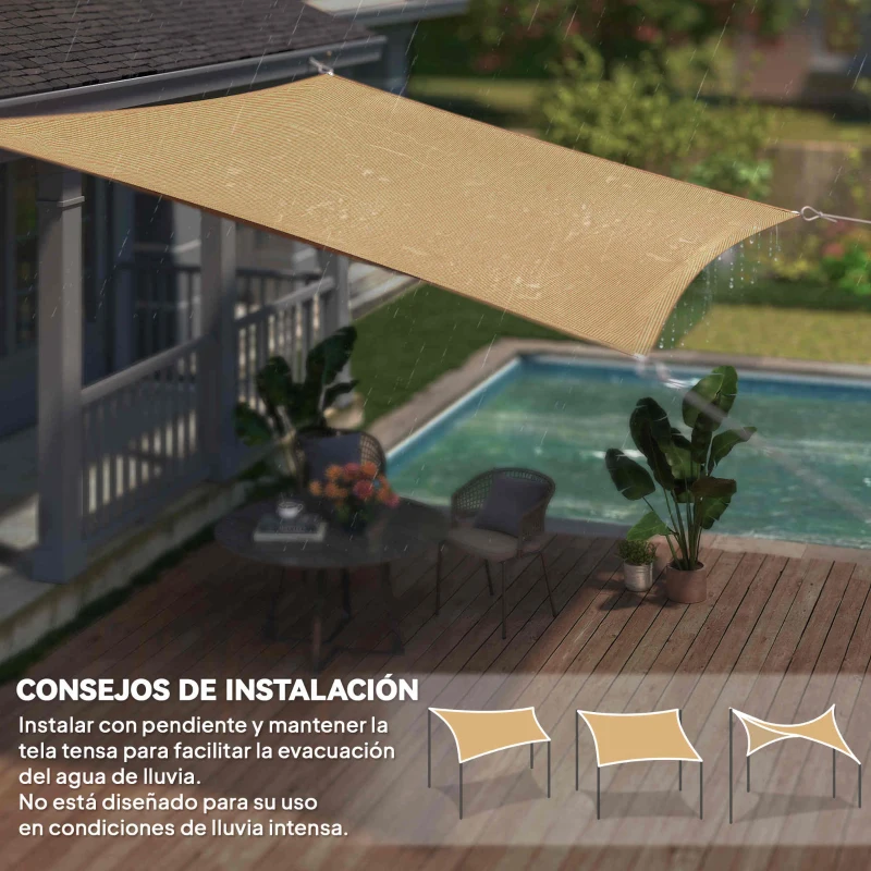 Outsunny Toldo Vela Rectangular de HDPE 4x6 m con Anti-UV Anillas de Acero Inoxidable y Cuerdas de Nylon para Jardín Patio Arena