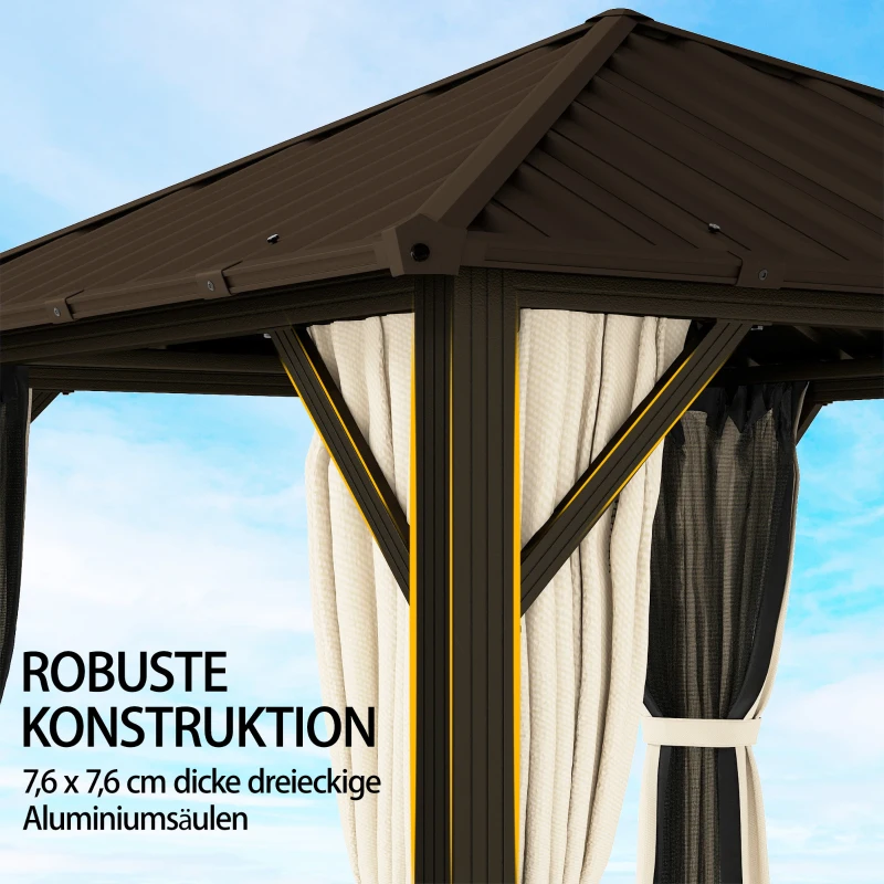 Outsunny Gartenpavillon ca. 3 x 3 m Aluminium Pavillon mit Stahldach Hardtop Moskitonetz 4 Seitenteile, UPF50+