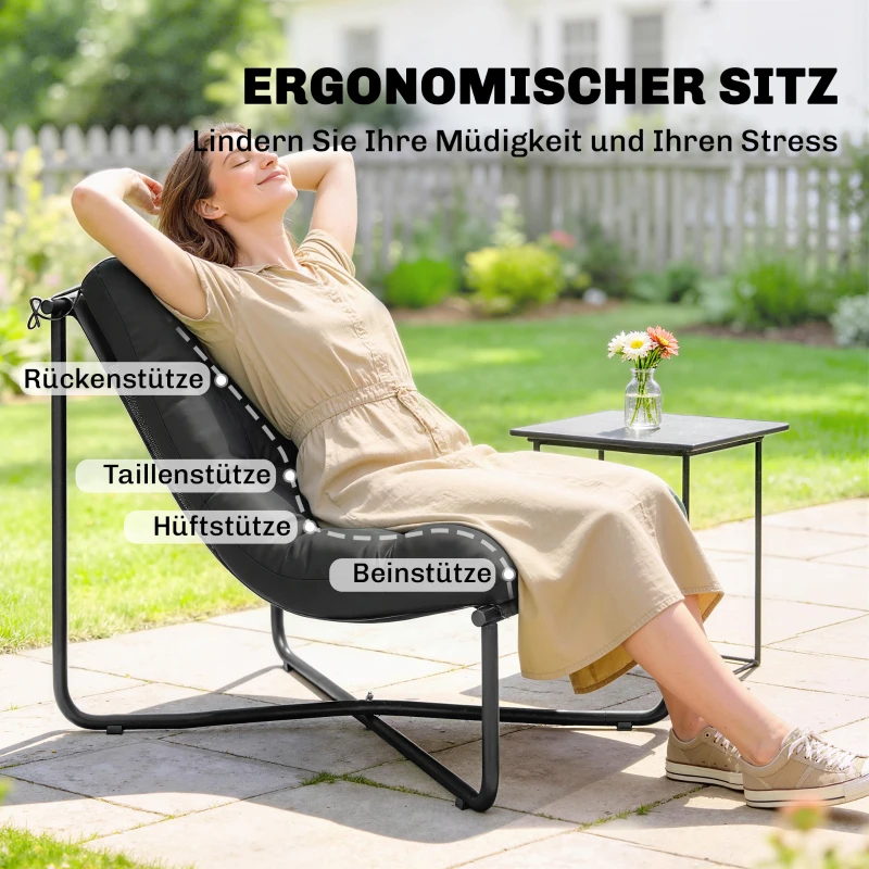 Outsunny Lounge Sessel Outdoor Ergonomischer Gartensessel mit hautfreundlich Kissen Breiter Sitz Stahlrahmen Dunkelgrau