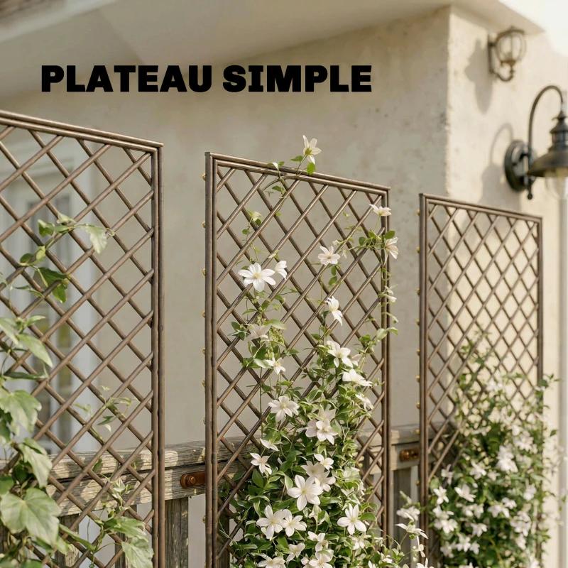 Outsunny Lot de 3 Treillis de jardin en osier tissé Panneau rectangulaire pour Plantes grimpantes 43 x 2 x 112 cm, effet bois naturel