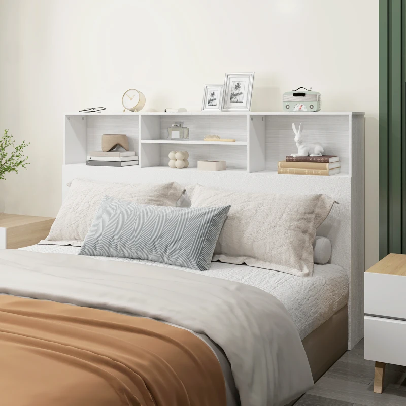 HOMCOM Tête de lit sur pied avec rangements, accessoire de lit 4 compartiments ouverts, 160 x 20,2 x 108,2 cm, blanc