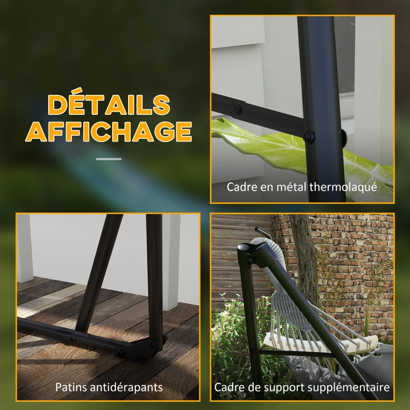 Outsunny Support avec Hamac Pliable en Acier, 2 en 1 pour Hamac ou Chaise Suspendue, Sac de Transport Inclus 268x89x100cm Gris