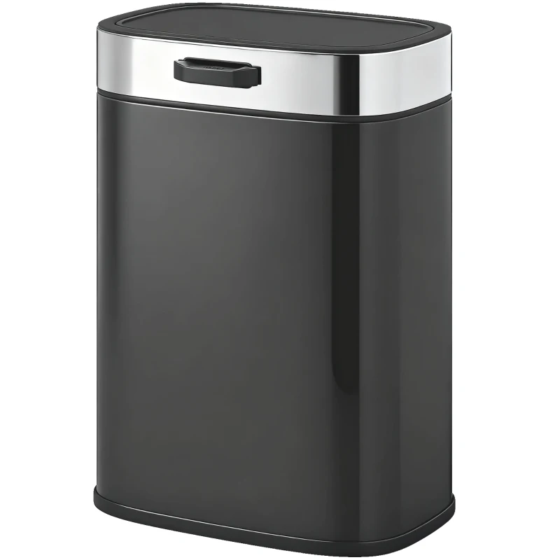 HOMCOM Mülleimer, Edelstahl Küchenmülleimer mit offen bleibendem Deckel, herausnehmbarer Inneneimer, 21,5x19,5x30 cm, Schwarz