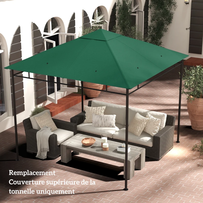 Outsunny Toile de rechange pour pavillon toit de remplacement gazebo tissu polyester haute densité 180 g/m² anti-UV 3 x 3 m vert