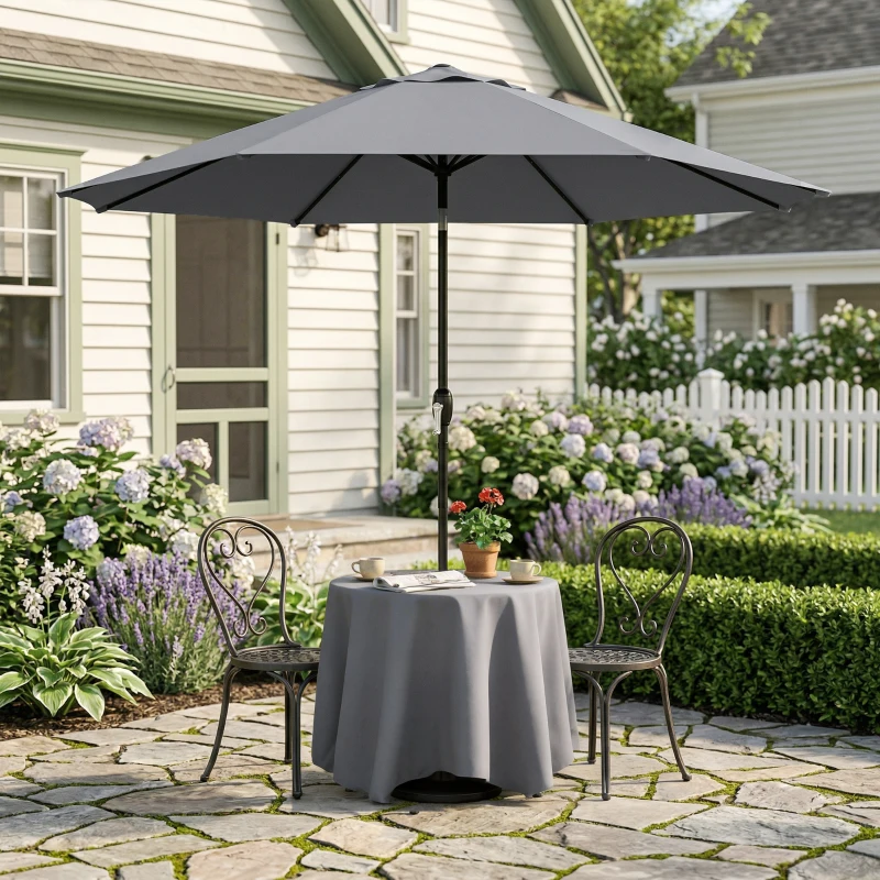Outsunny Ombrellone giardino Ø200 cm con manovella e palo alluminio, Grigio scuro