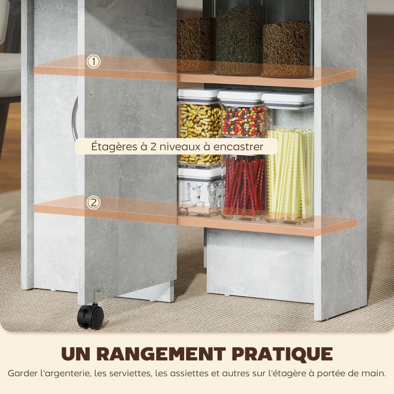HOMCOM Table pliante de cuisine salle à manger amovible sur roulettes 75L x 140l x 74H cm 2 étagères intégrées en bois