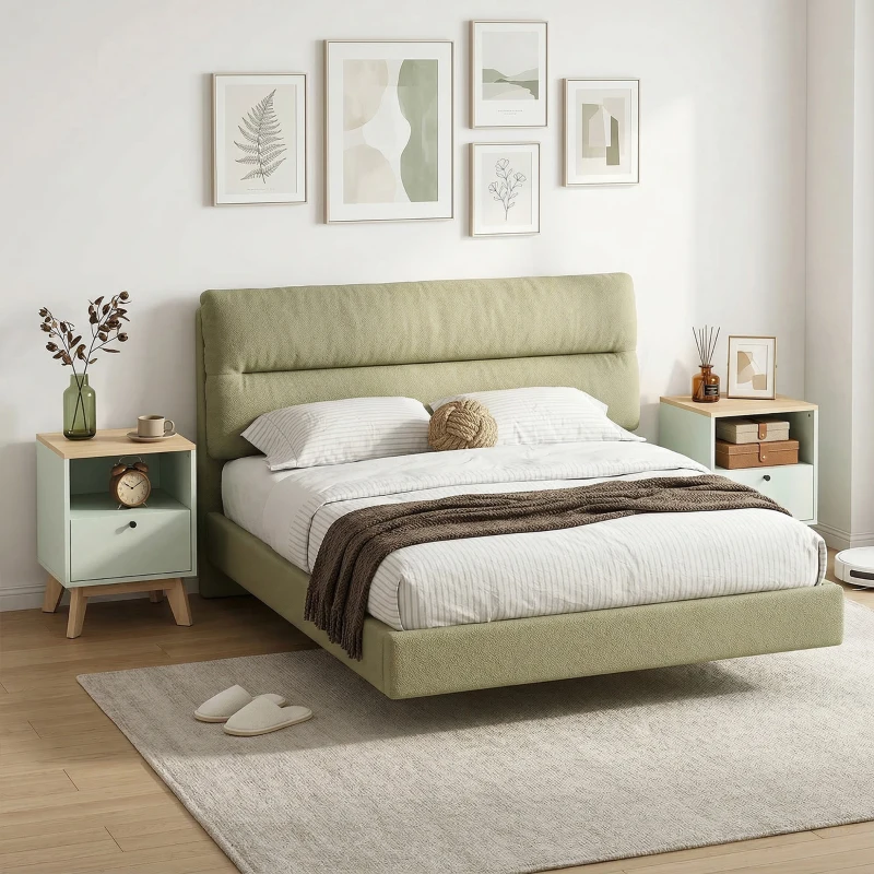 HOMCOM Lote de 2 mesitas de noche, mesitas de noche con cajón y compartimento abierto, 40 x 40 x 55 cm, efecto roble y verde claro