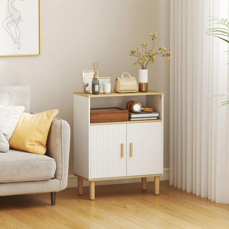 HOMCOM Meuble de salle de bain, meuble de rangement avec 2 portes, compartiment ouvert, étagère réglable, 60x29,5x76,5cm, blanc