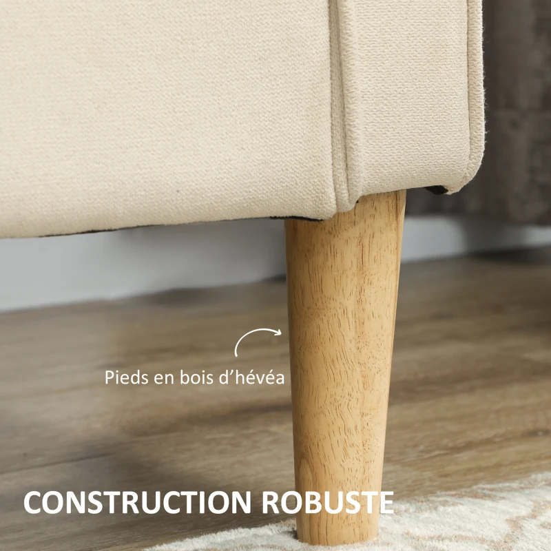 HOMCOM Canapé 3 places en flanelle de neige, canapé moderne avec rangement caché, dossier capitonné, 166,5 x 62 x 82 cm, crème