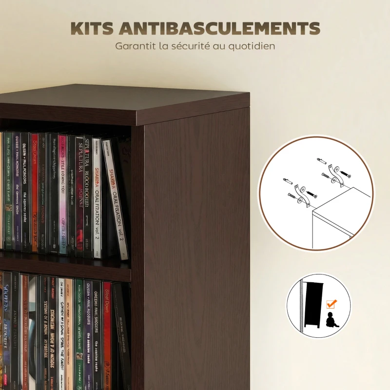 HOMCOM Lot de 2 étagères colonnes armoire de rangement CD-DVD 12 compartiments 21 x 22,5 x 88,5 cm capacité 204 CD marron