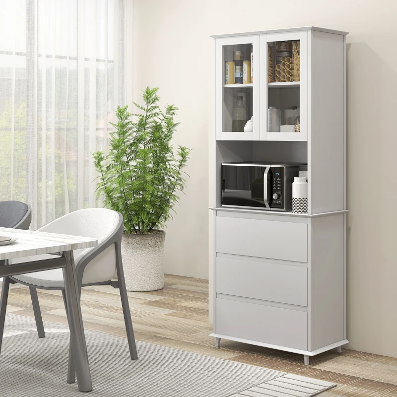 HOMCOM Buffet de cuisine meuble de rangement placard 2 portes 3 tiroirs et niche centrale dim. 68L x 38l x 172H cm MDF blanc(m-11)