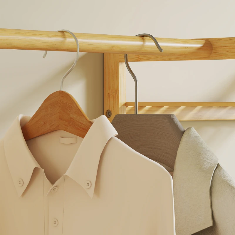 HOMCOM Garderobenständer mit Schuhregal, Kleiderhaken, Mantelständer, Sitzbank mit Kissen, für Flur, Eingangsbereich, Naturholz