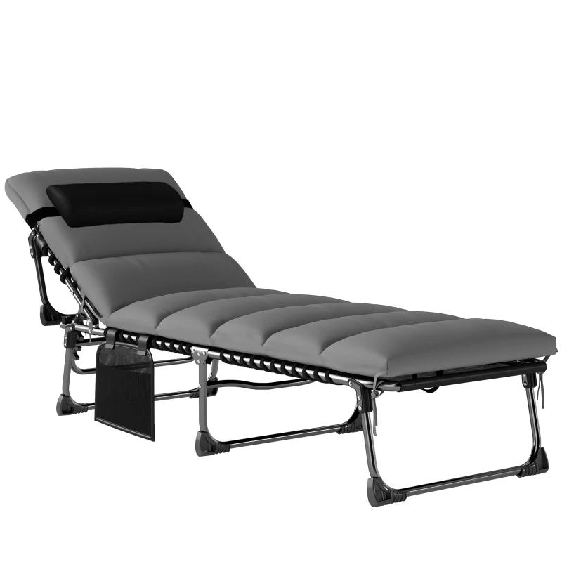 Outsunny Chaise longue jardin extérieur, Bain de soleil Pliable, dossier inclinable sur 5 positions, 200 x 57 x 38 cm, gris Foncé