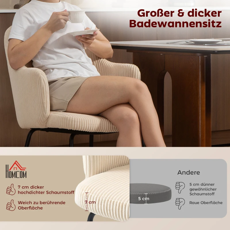 HOMCOM Esszimmerstuhl, Cordbezug, Schalenform, Metallbeine, Fußpolster, Beige